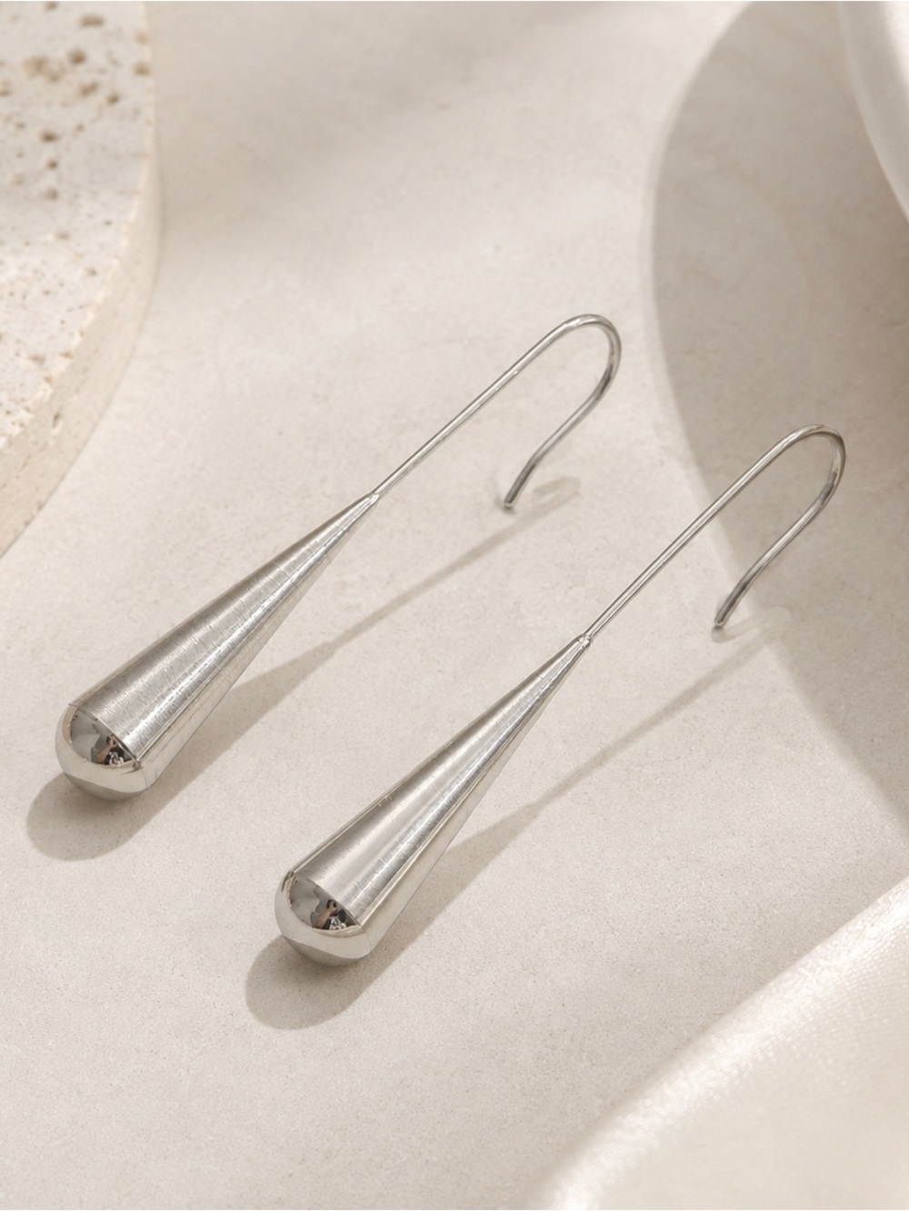 Silver Teardrop Drop Earrings | Stainless Steel